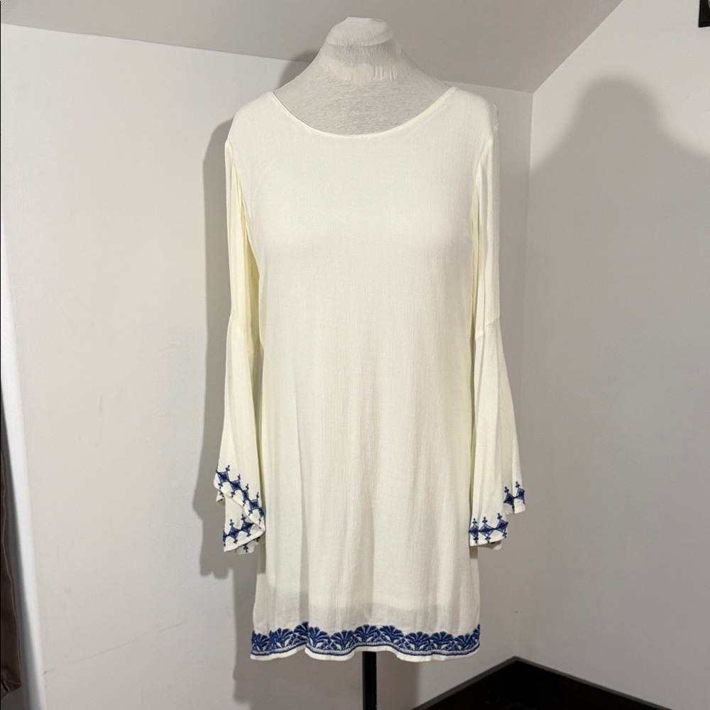 California Moonrise | Cream dress with Blue Embroidery | L